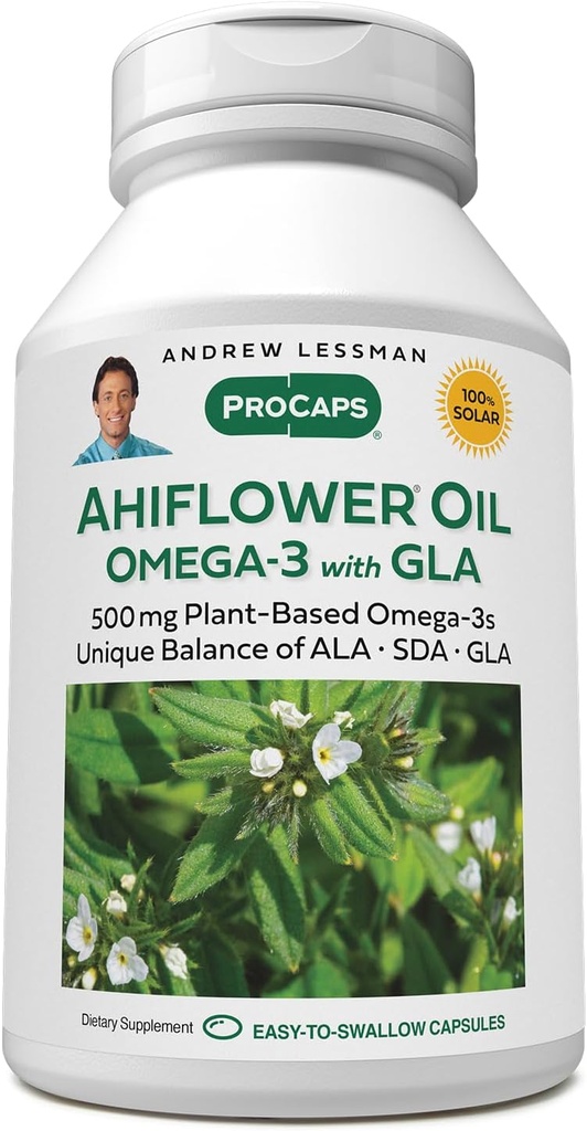 ANDREW LESSMAN Ahiflower Omega-3 with GLA - 240 Softgels - ユニークなバランスの取れた、エッセンシャルオメガ-3脂肪酸の植物ベースのソース。 Stomachのアップセット、汚染物質または水星無し。 飲みやすい