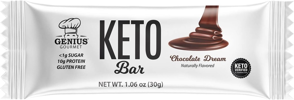 GeniusグルメグルテンフリーKetoプロテインバー、チョコレートKetoバー、プレミアムMCT、低炭水化物、低糖(チョコレートドリーム、12カウント)