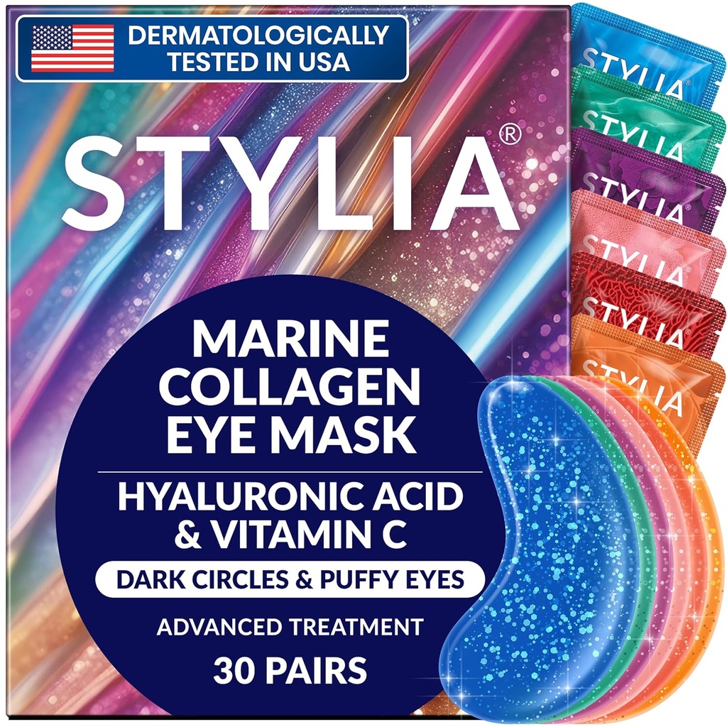 Stylia Collagen & Vitamin C Under Eye Patches for Puffy Eyes & Dark Circle - Depuffing, Hydrating & Firming Under Eye Mask with Hyaluronic Acid - ヴィーガン, Cruelty-Free Skincare (30 ペア)