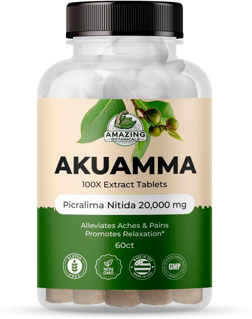 驚くべき植物学の Akuamma のエキスのタブレット– 200 mg 100X のエキス 20,000mg   焦点および明白–気分を Boosts、圧力を取り除き、カルムネスを促進して下さい(60 の計算)