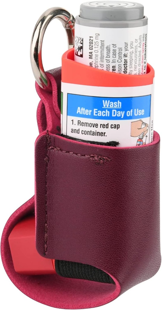Beautyflier Asthma Inhaler Holder, Durable Microfiber Leather Travel Handy Inhaler Keychain Holder for Kids and Adults, Inhaler Not Included (Red)