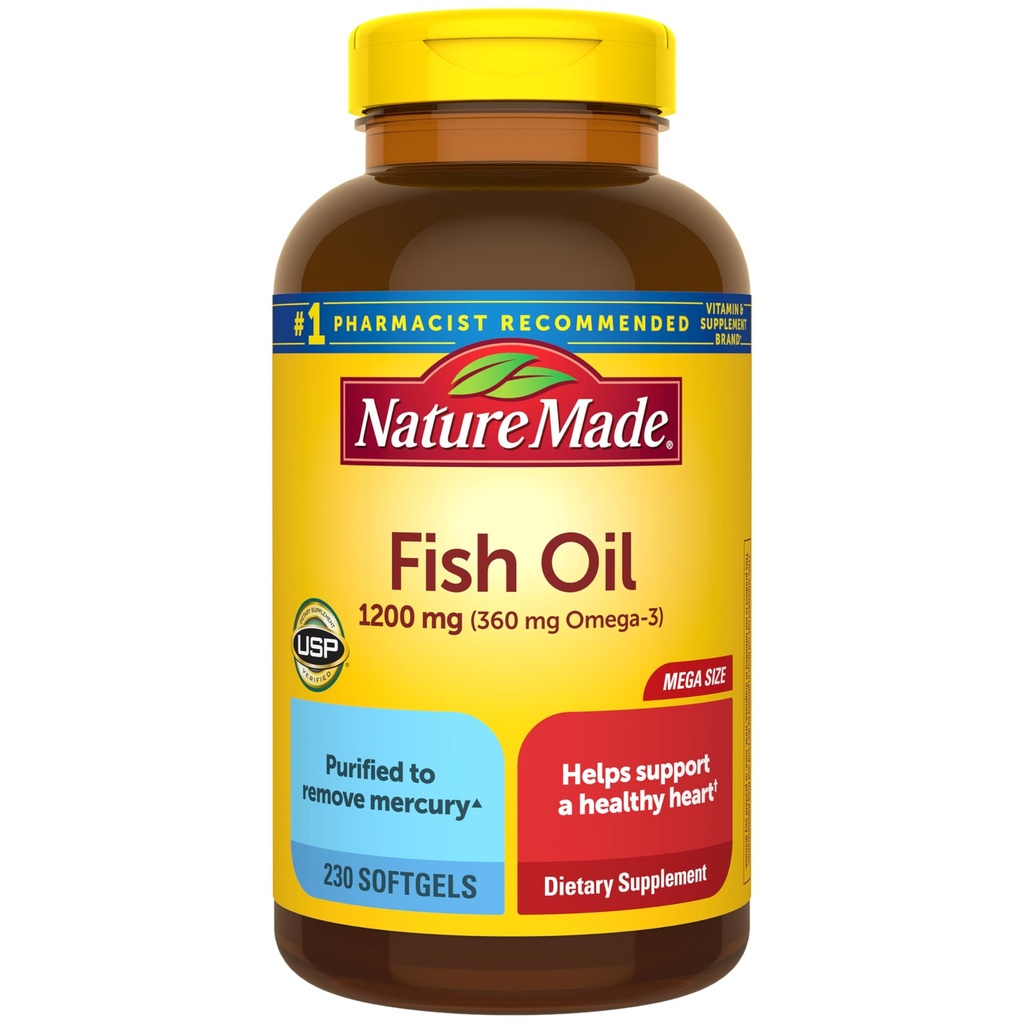 Nature Made Fish Oil Omega 3 サプリメント, 1200 mg Softgels, Omega 3 健康な心サポートのための魚油, 230 Softgels, 115 日の供給