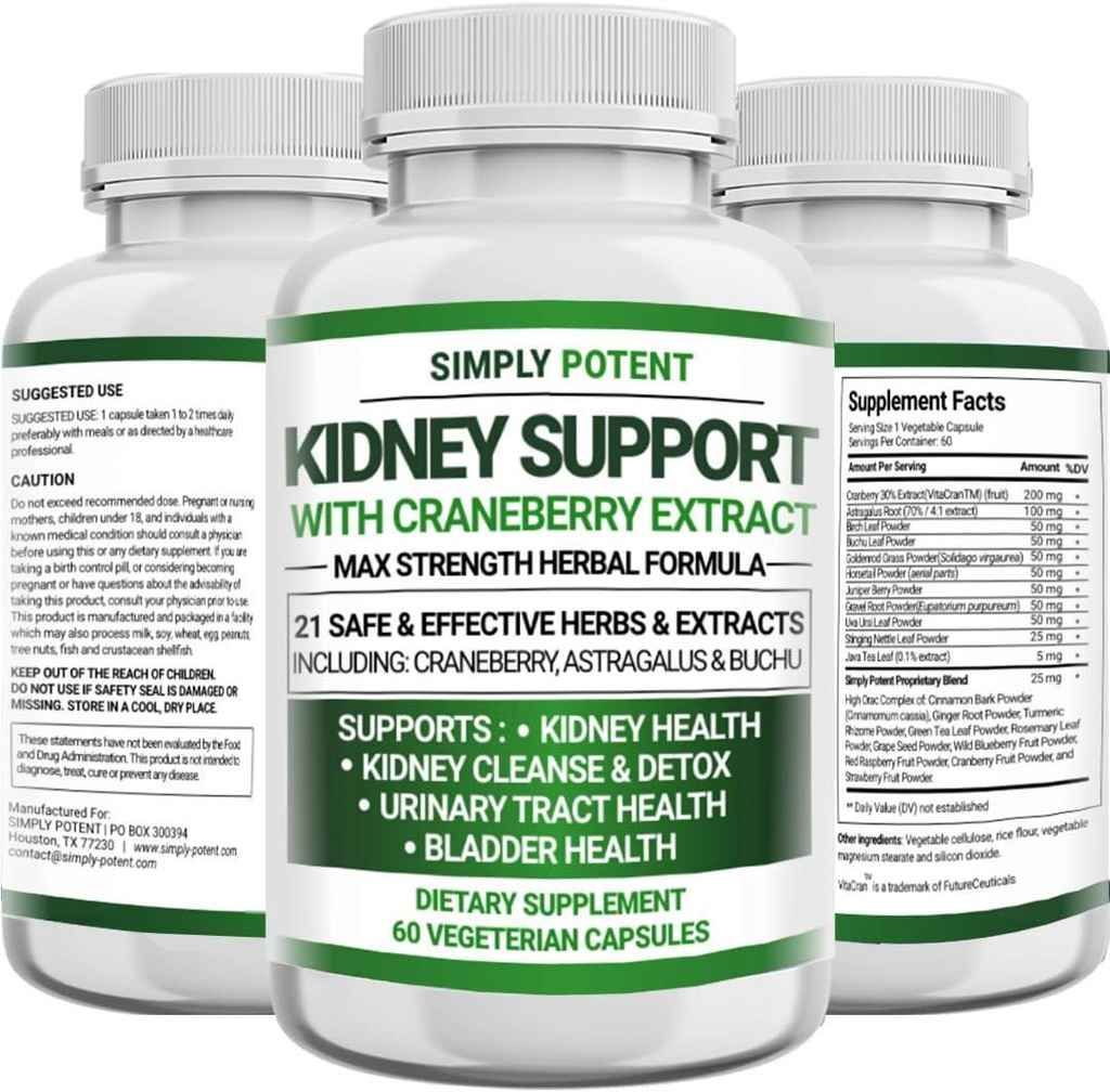 Kidney サポート補足、腎臓の清潔なDetox及び修理方式のためのKidneyの健康及び復元、21ハーブの705mgの丸薬-Bradder及び尿路の健康、60のカプセルのためのクランベリーのAstragalus及びジュニパー