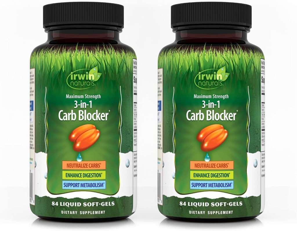Irwin Naturals 最大強度 3-in-1 Carb Blocker - 84 液体軟ゲル、2 のパック - 炭水化物を中立 - 84 総サービング