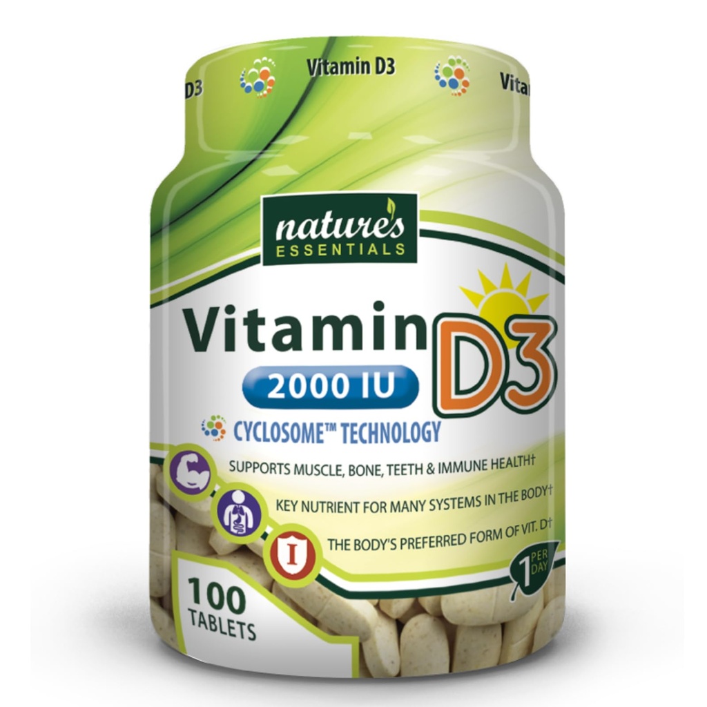 NATURE'S ESSENTIALS ビタミンD3 2000IU | 免疫サポート | アドバンスト・シクロソーム・リポソーム・デリバリー | 非GMO、グルテンフリー、ベジタリアン | 100錠