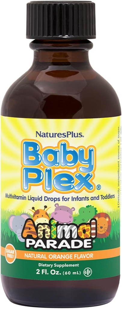 NaturesPlusアニマルパレードベイビープレックス、ナチュラルオレンジフレーバー - 2 fl oz、2 のパック - 乳液マルチビタミン - 砂糖無料、グルテンフリー - 120 総サービング