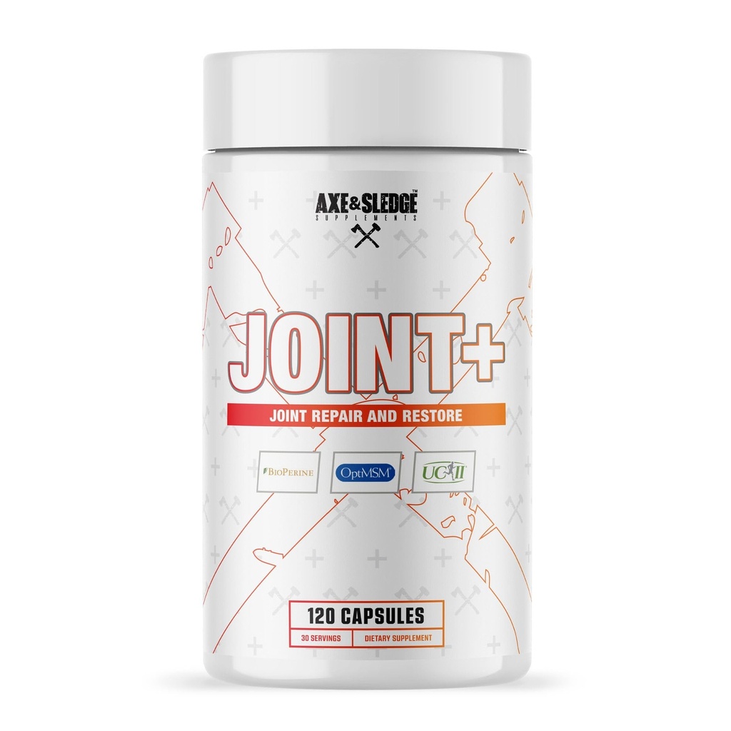 Axe & Sledge Joint+ | UC-II コラーゲン、グルコサミン、MSM、バイオパーリンとの共同健康サポートサプリメント | 1g グルコサミン、500mg OptiMSM、40mg UC-II コラーゲン | 30 サービング