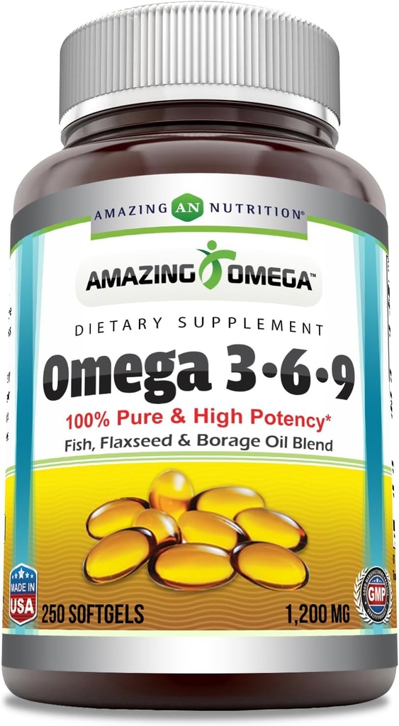 アメイジングオメガ 3.6.9 サプリメント | 1200 Mg / サービング | 250 Softgels | 不燃 | 非GMO | グルテンフリー | アメリカ製