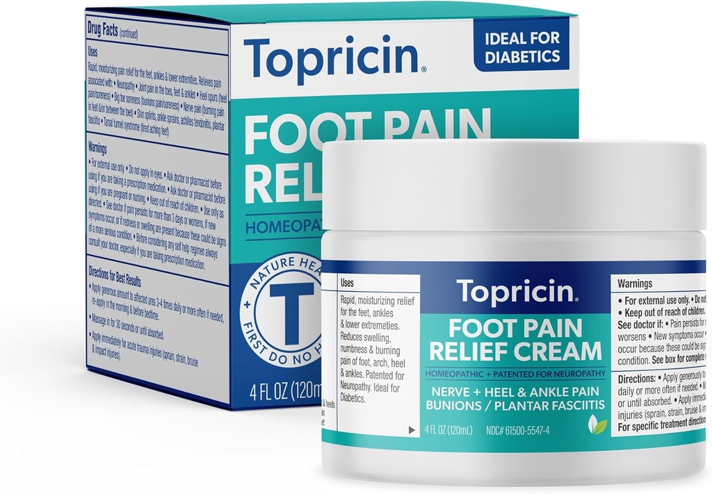 Topricinのフィートの痛みの軽減のクリーム - 自然で、臭気のない保湿のクリーム、4オンス - ジャー