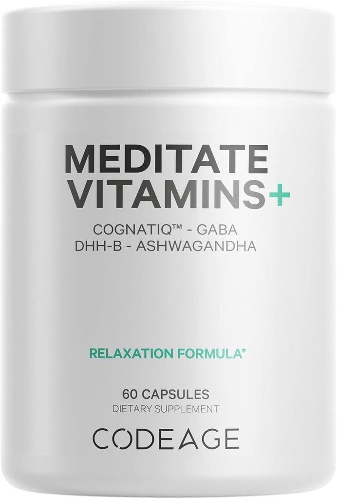 Codeage Meditate Vitamins + サプリメント - CognatiQ、DHH-B、GABA、Ashwagandha、有機マッシュルーム、ブルーベリー - BDNF脳の丸薬とNeuroprotein - ビーガン、非GMO、グルテンフリー - 60カプセル