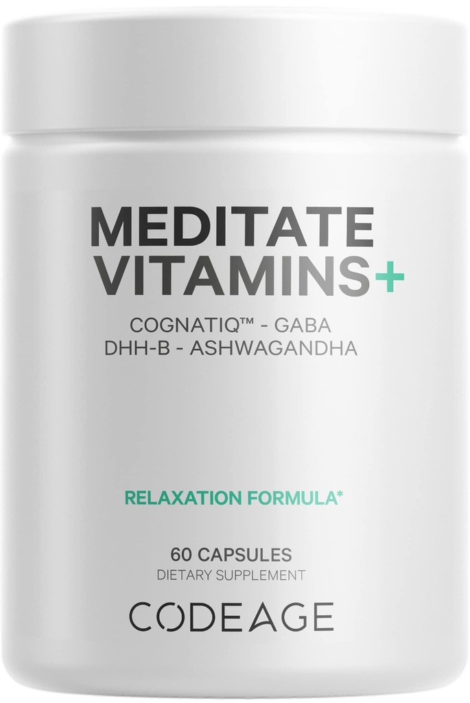 Codeage Meditate Vitamins + サプリメント - CognatiQ、DHH-B、GABA、Ashwagandha、有機マッシュルーム、ブルーベリー - BDNF脳の丸薬とNeuroprotein - ビーガン、非GMO、グルテンフリー - 60カプセル