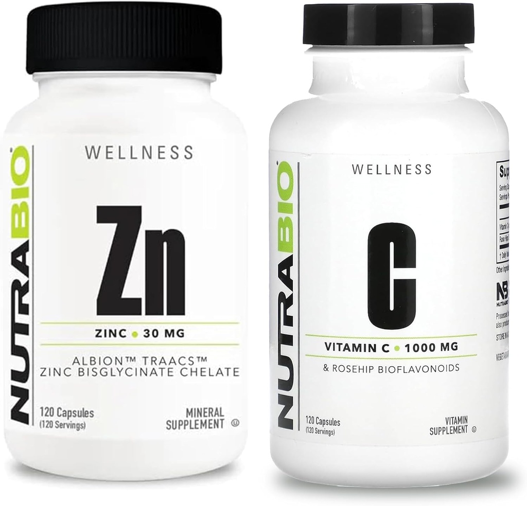 NutraBio亜鉛キレートとビタミンCとローズヒップサプリメントバンドル - ビタミンサプリメントバンドルは、抗酸化剤と免疫サポート、および全体的な健康とウェルネスで役立ちます