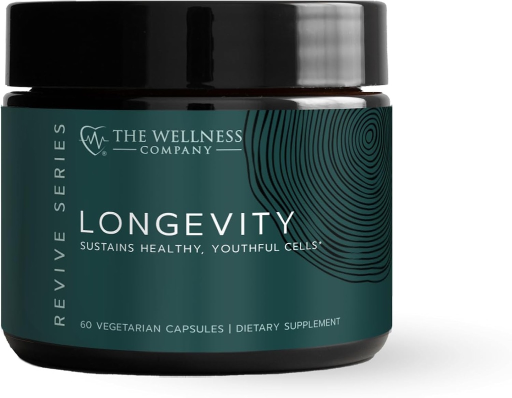 The Wellness Company Longevity – Mitochondria Efficiency, DNA Repair, Cellular Senescense - NR, Lipsomal Glutathione, Resveratrol, Bifidobacterium 15B CFU | 60ct (1 Month Supply)