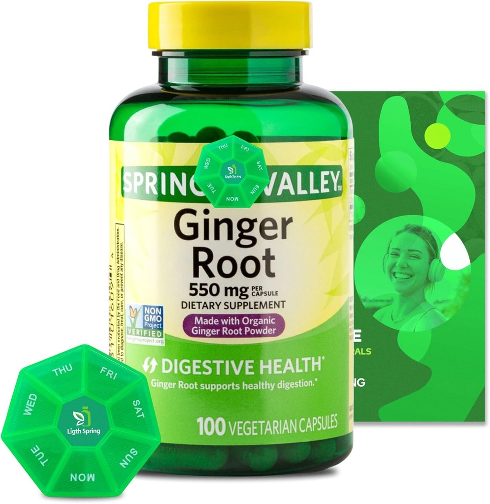 Ginger Root 550 mg, 100 Vegetarian Capsules with Bundle Exclusive Vitamins & Minerals - A to Z - Better Ligth&Spring Guide