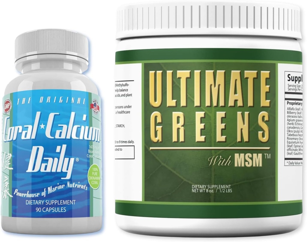 Daily Health - Coral Calcium Daily & Ultimate Daily Greens with MSM Powder (1 Month Supply)