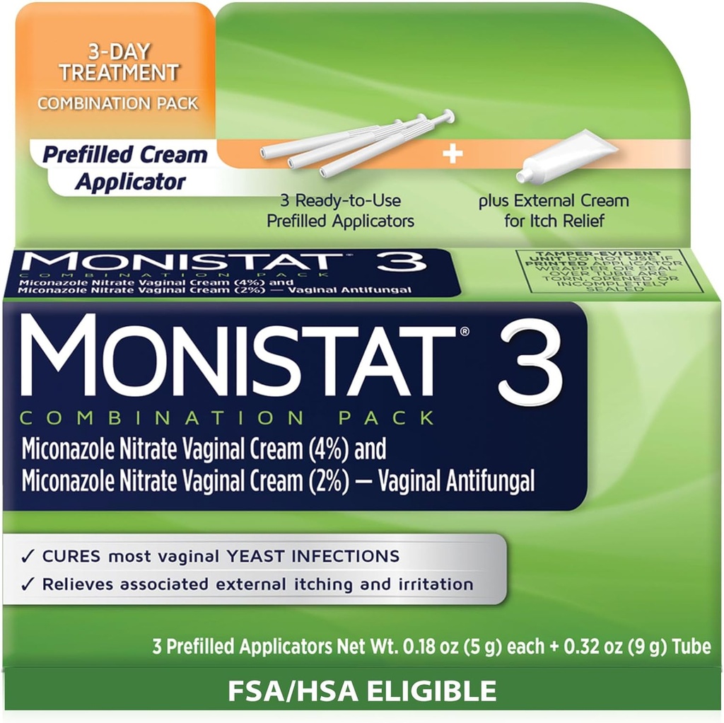 女性のためのMonistat 3日のイースト感染症の処置、3 Miconazoleの事前塗られたクリームのアプリケーター及び外的なMonistatの反エッチングのクリームの束
