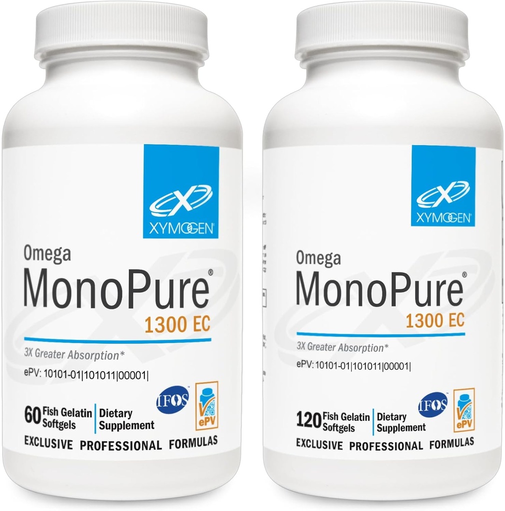 XYMOGENオメガモノピュア1300ECバンドル - 60 Softgels + 120 Softgels - 3Xグレーター吸収と魚油 - DHA EPAオメガ3ハート健康+認知サポートのためのサプリメント