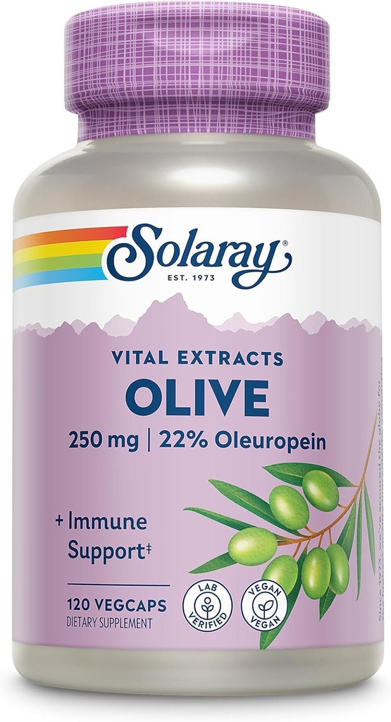 SOLARAY Olive 250mg - オリーブリーフエキスカプセル22%オーロペイン、プラスレモンバーム - ウェルネスサポートのためのポリフェノールサプリメント - ビーガン、60日保証、ラボ検証 - 120のサービング、120ベジキャップ