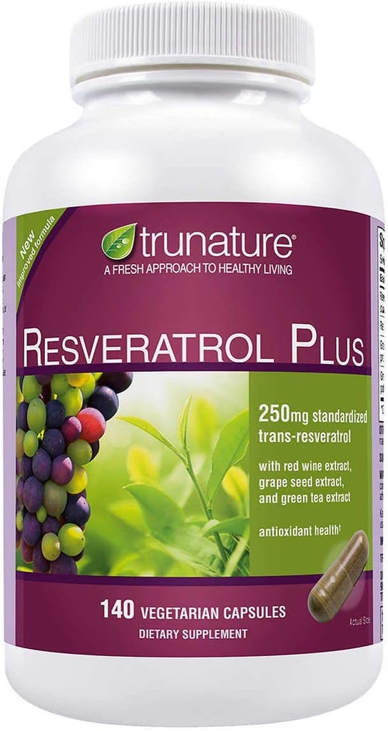 trunature Resveratrol プラス標準化トランスレスベラトロール 250 ミリグラム、140 ベジタリアン カプセル
