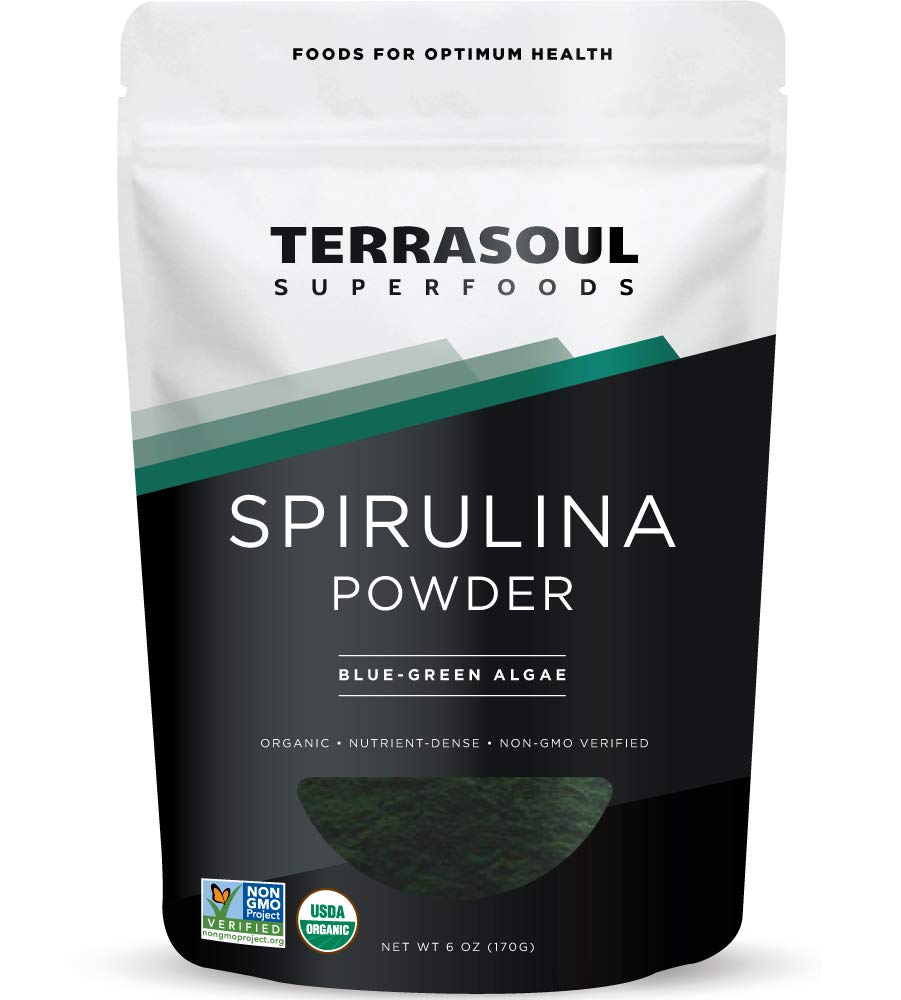 Terrasoulスーパーフードオーガニックスピルリナパウダー、6オズ、ビーガンプロテイン、スムージー、解毒エリザー、免疫サポートのためのグリーンスーパーフードブースト