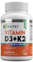 HAYATビタミンビーガンビタミンD3 + K2(5000 IU + 100 MCG)、骨のための栄養補助食品、歯、筋肉および免疫の健康サポート、2ヶ月の供給、認定ハラール、米国で作られた60カプセル