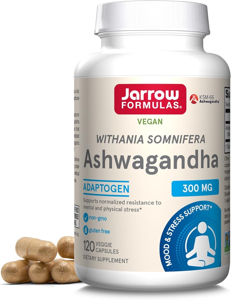 Jarrow Formulas® Ashwagandhaカプセル、300 mgサプリメントは、メンタルおよび物理的なストレス、120ベジギーカプセル、60日の供給に対する正規化抵抗をサポート