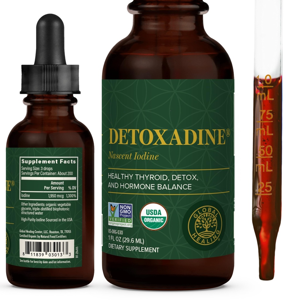 グローバルヒーリングセンター - Detoxadine - 有機Nascent液体ヨウ素サプリメントは、甲状腺サポート、デトックスクレンジング、およびMetabolism - 非GMO、ビーガン、200サービングヨウ素ドロップ(1オズ)