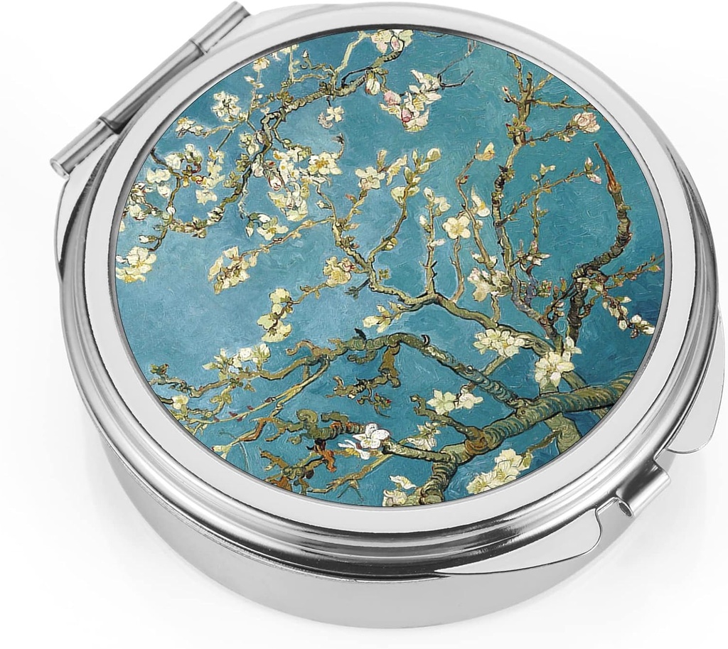 Dynippy Pill Case Pill Box with Mirror Pocket 3 Compartment Medicine Case ビタミン Pill オルガナイザー for Pocket Purse and Travel (Round, Silver-Almond Blossom) の口コミを投稿します。