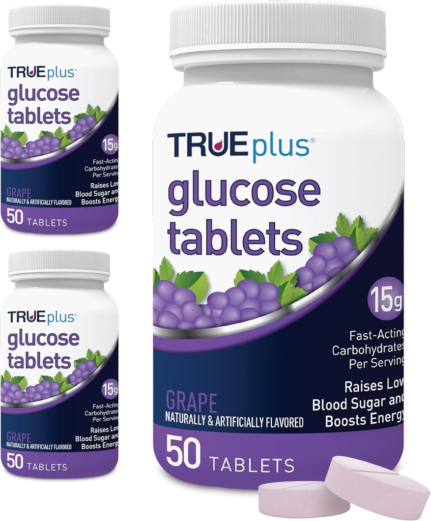 TRUEplus®グルコース錠、グレープ風味 - 50ctボトル - 3パック