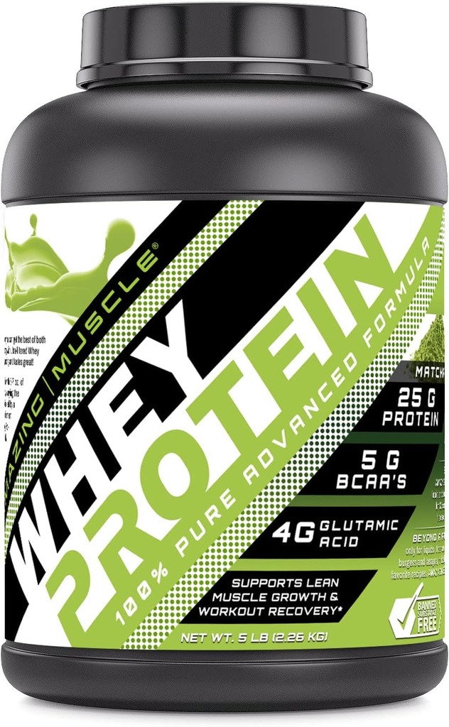 Amazing Muscle 100% Whey Protein Powder *Advanced Formula with Whey Protein Isolate as a Primary Ingredient Along with Ultra Filtered Whey Protein Concentrate (Japanese Matcha, 5 Lb)