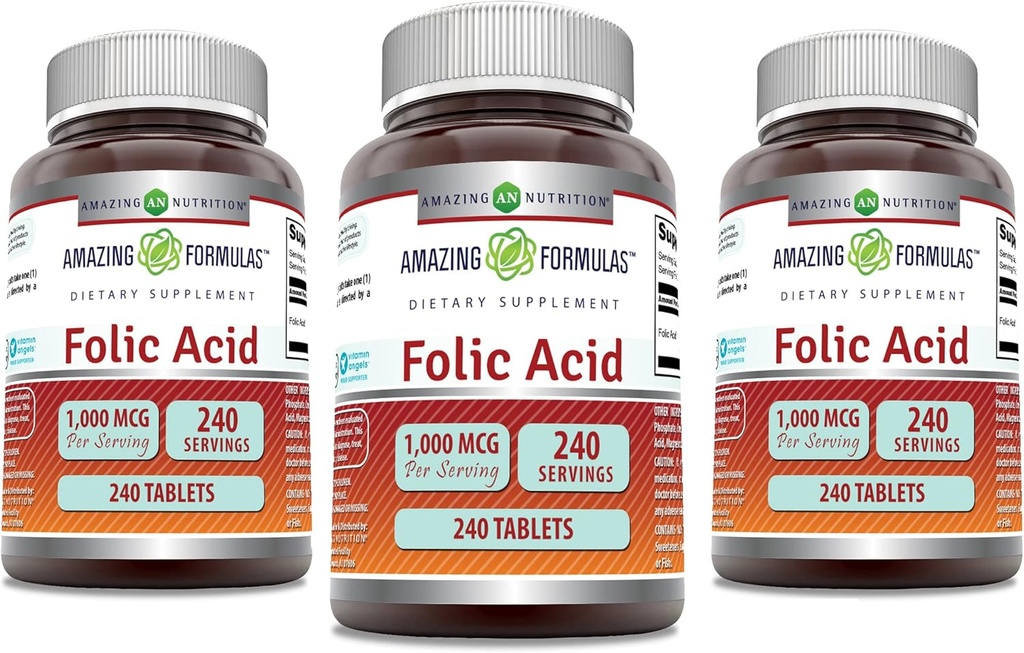 アメージングフォーミュラ 葉酸1000 mcg(1mg) タブレット サプリメント | ビタミンB9 | ノンGMO | グルテンフリー | 米国製 (240 カウント | 3パック)