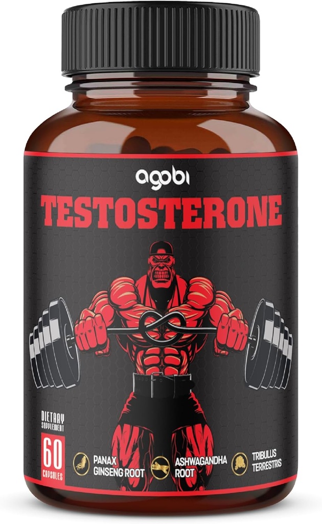agobi Testosterone Supplement for Men - 11 Herbs - Ashwagandha, Tribulus, Ginseng & More - 60 Capsules for 1 Month