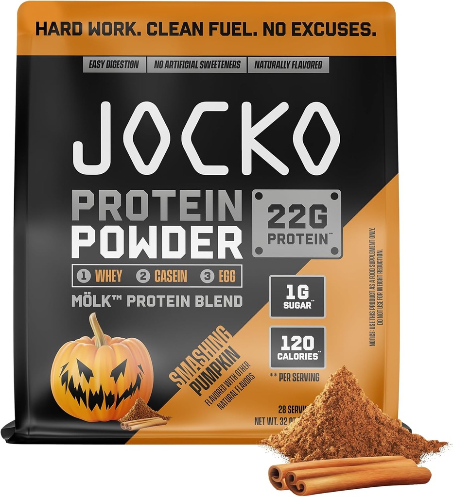 Jocko Mölk Whey Protein Powder - Keto, Probiotics, Grass Fed, Digestive Enzymes, Amino Acids, Sugar Free Monk Fruit Blend - 筋肉の回復と成長をサポート(Pumpkin New)