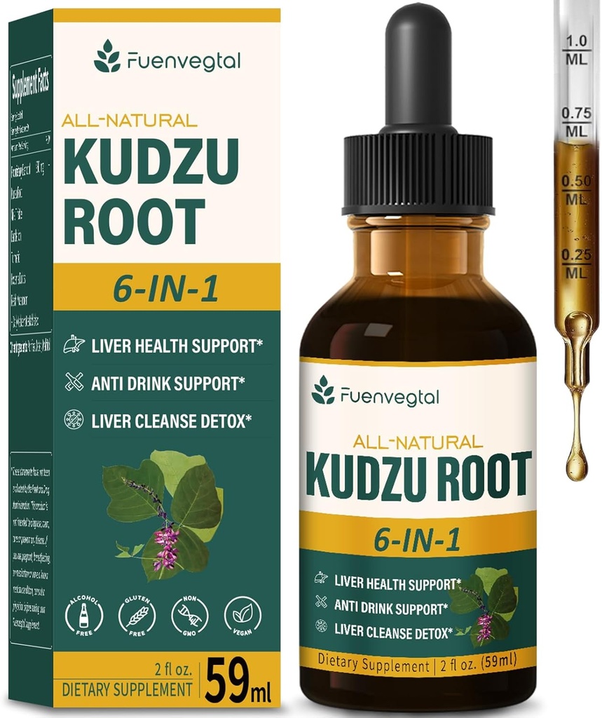 Kudzu Root Extract Drops for Liver Support, High Absorption Formula Supplement with Milk Thistle, Turmeric, and Hovenia Dulcis. 2 oz