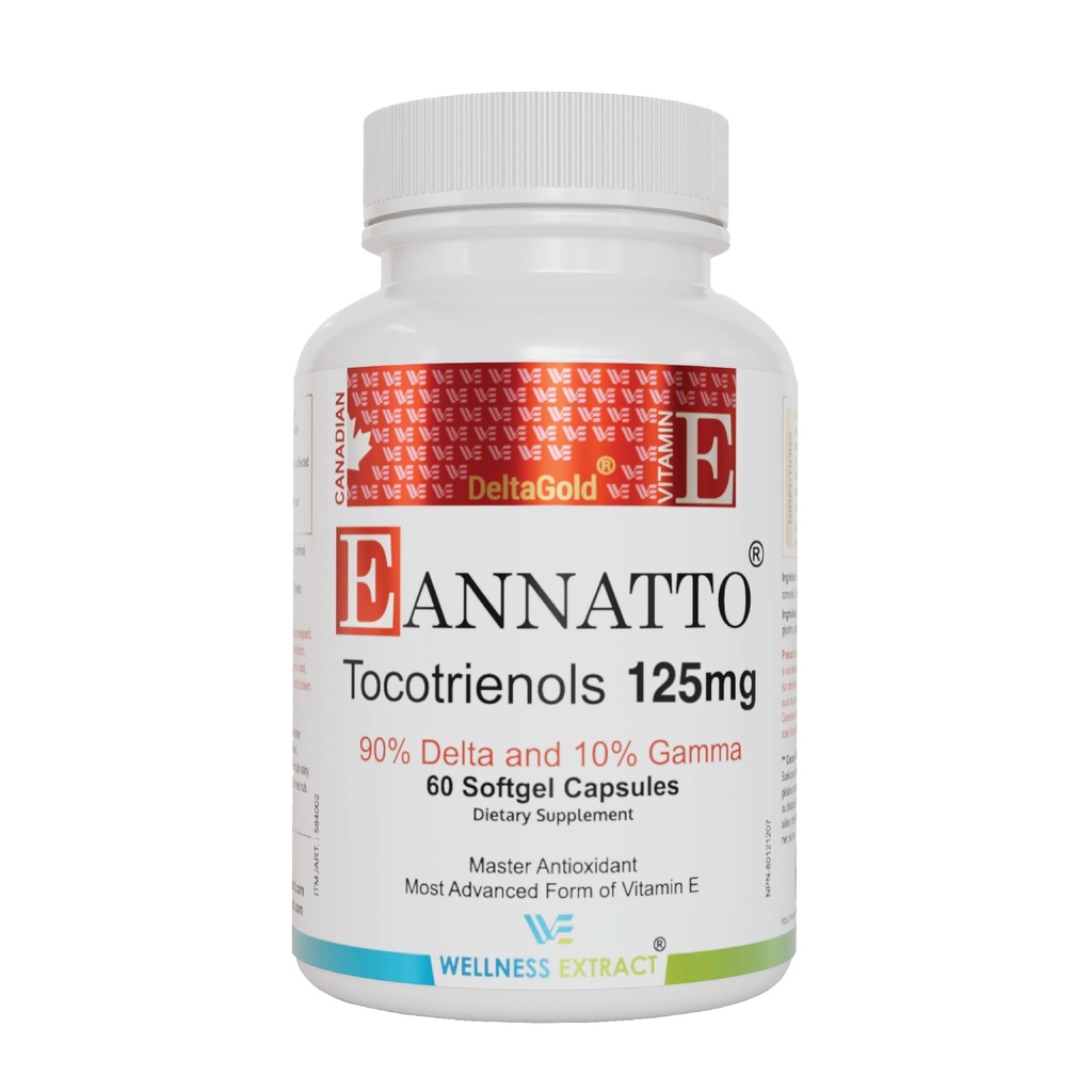 ウェルネスエキストラクトEannatto TocotrienolsビタミンEはトコフェロールフリー、非GMO、グルテンフリー&抗酸化剤(125MG 60 Softgels)を補います