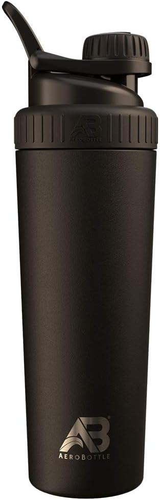 AeroBottle Cryoのシェーカーのコップ、絶縁されたステンレス鋼の水差しおよび蛋白質のシェーカーは、Turbulentの混合の技術、ブレンドの球かワイスク、26oz、黒い氷と蛋白質およびプレワークアウトを混合します