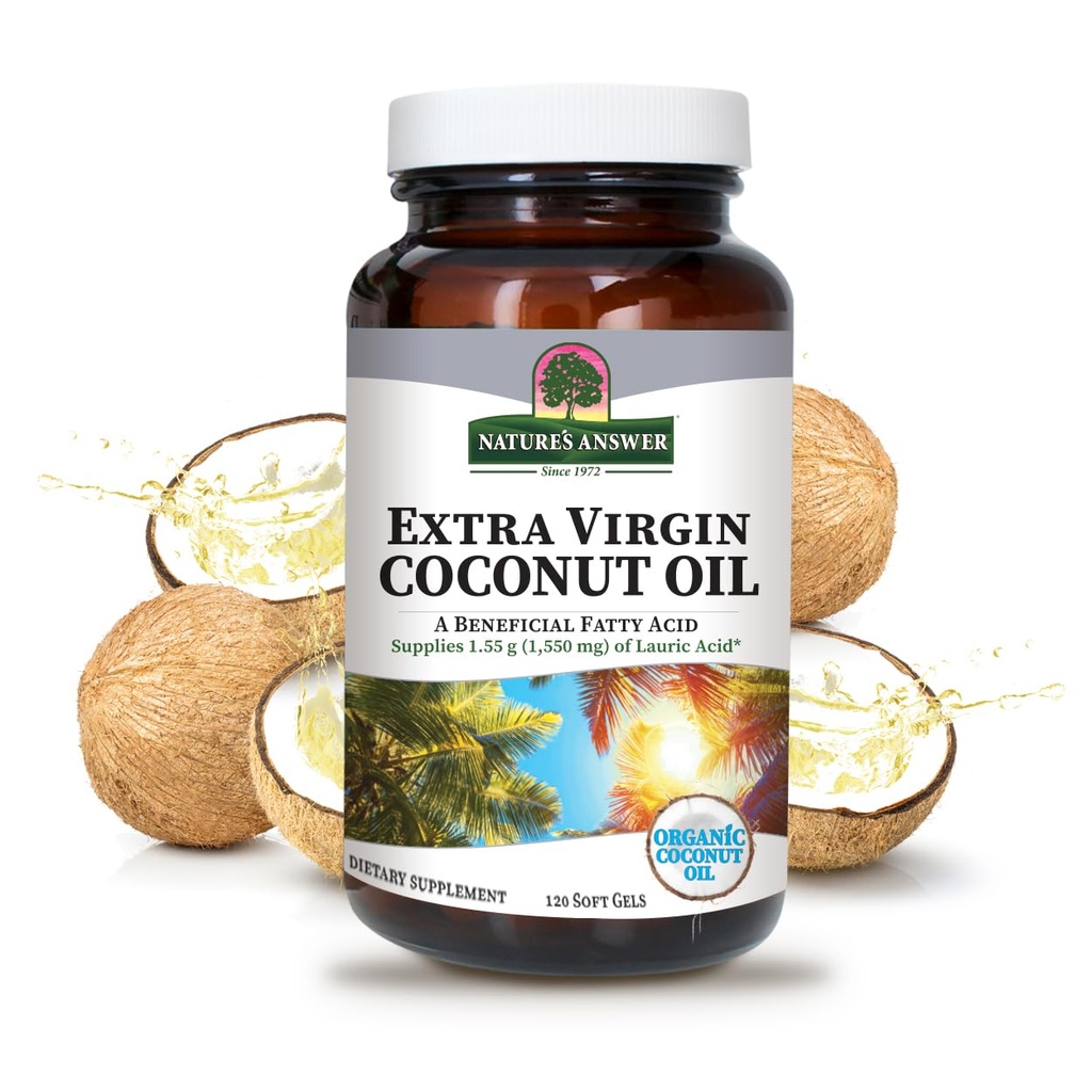 Nature's Answer Extra Virgin Coconut Oil Softgels Organic Coconut Oil Multi-Purpose Non-GMO ヘアスキンボディ保湿剤(パッケージ 2)