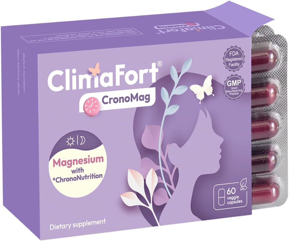 ClimaFort CronoMag | Magnesium for Women in Menopause | 5 Salts Bisglycinate + Glycerophosphate | B12 | Energy Supplement | 1 Month Supply