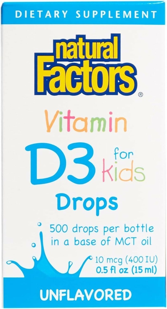 Natural Factors, Vitamin D3 Drops 400 IU (10 mcg) for Kids, Supports Strong Bones and Immune Function, 0.5 fl oz, 0.5 Oz