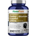 NusaPureコリン&イノシトール1000mg - 200ベジーキャップ(100%ベジタリアン、非GMO)バイオペリン