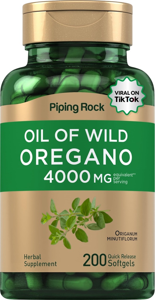 パイピングロックオレガノオイルソフトゲルカプセル4000mg | 200丸薬 | ハーブエキスサプリメント | 野生収穫 | 非GMO、グルテンフリー