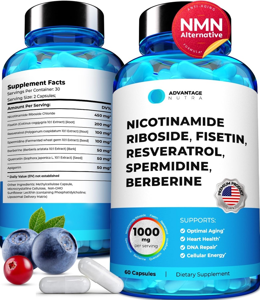 LiposomalのニコチンアミドのリボシドNRの補足Resveratrol NAD:ニコチンアミド500mg w/FisetinのResveratrolの粉のSpermidine Berberine NADのResveratrolの補足500のmg - 60の帽子1のパック