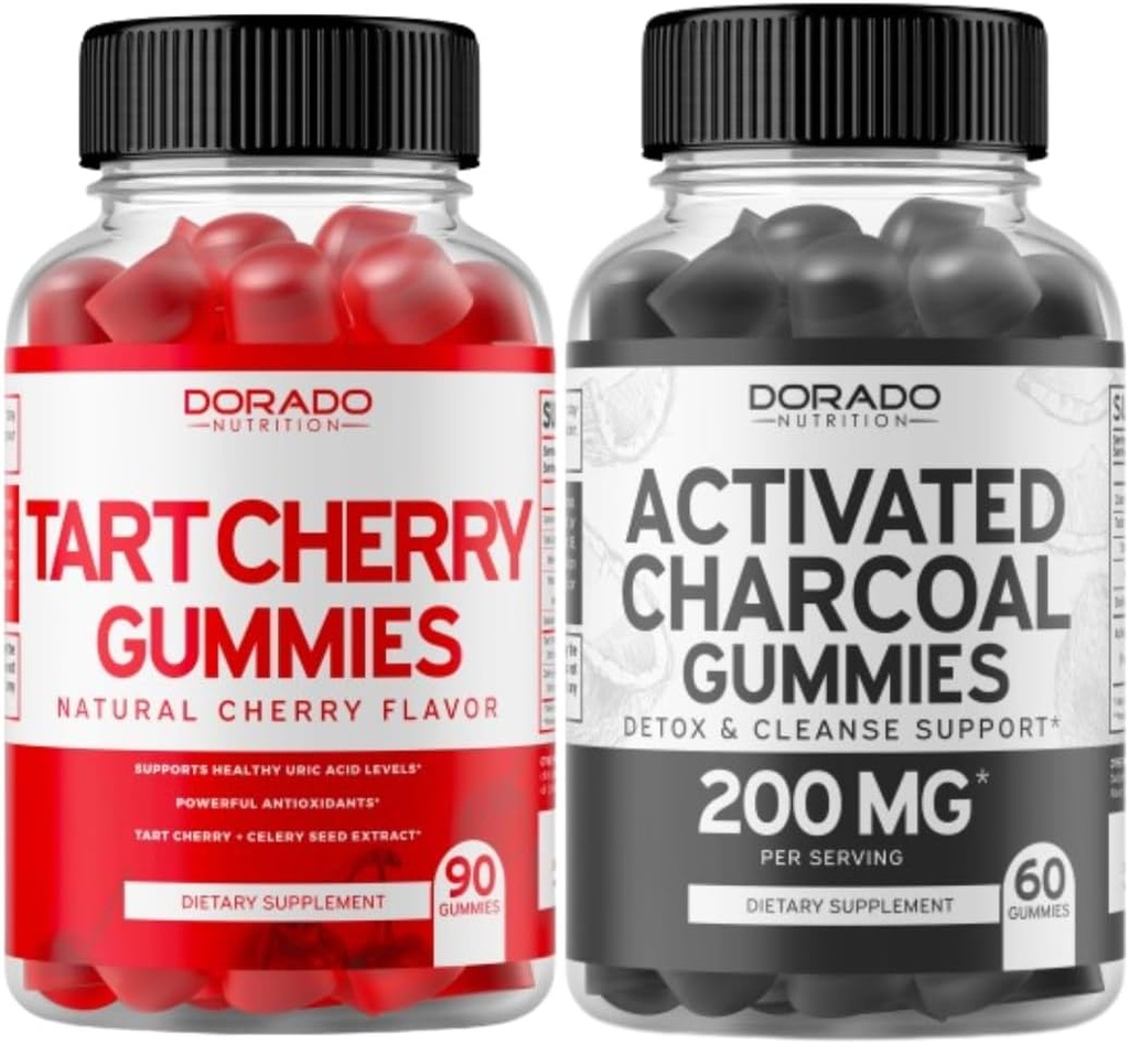 Tart Cherry (90 Gummies) Uric Acid Level Support Powerful Antioxidant with Celery Seed and Activated Charcoal (60 Gummies) Healthy Detox & Cleanse - Formulated from Organic Coconut Shells - USA Made