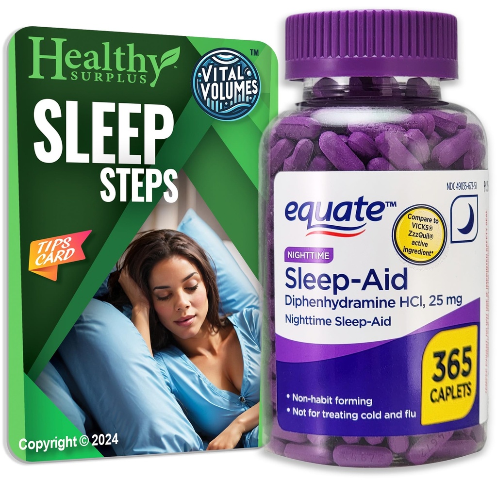 Equateの睡眠援助のDiphenhydramine HCI 25のmg 365の小冊子および胎児の容積の睡眠のステップ ヒント カード