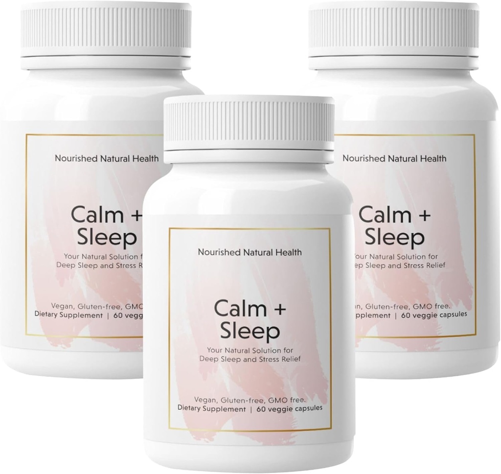 Nourished Natural - Calm + Ashwagandha、Chamomile、Tartチェリーエキス、パッションフラワー、L-テアニン、およびマグネシウム- 180のカプセルとの深い残り及び弛緩のための睡眠のカプセル