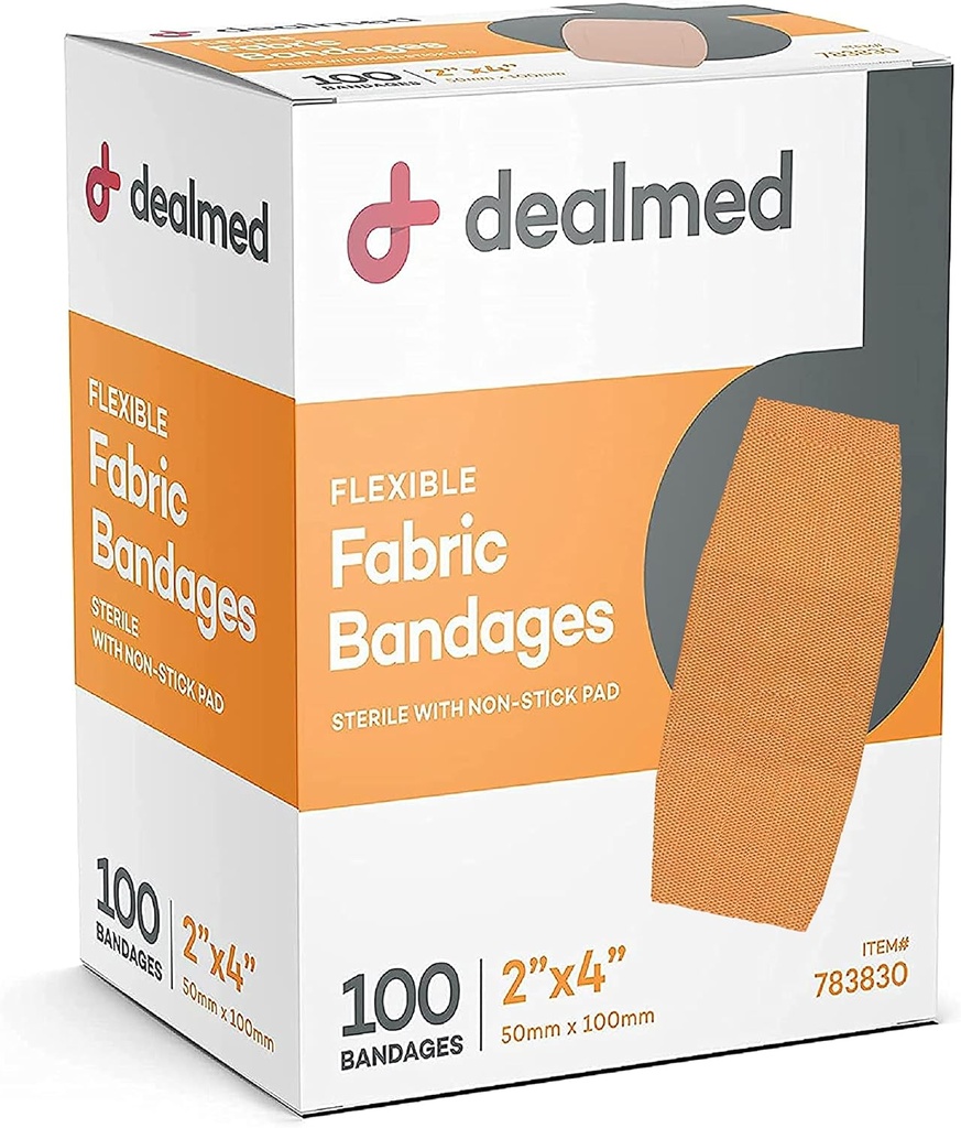Dealmedの生地の非棒が付いている適用範囲が広い付着力の包帯、乳液は、最初の援助のキット、2" x 4"のための傷の心配放します(100の箱)