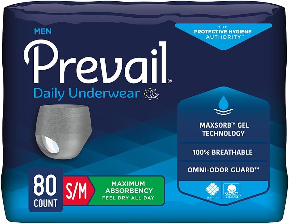 Prevail - 男性の保護下着 - プルアップ着下着 - 使い捨て大人のおむつ - 最大吸水性 - 小/中 - 80カウント(20パック)