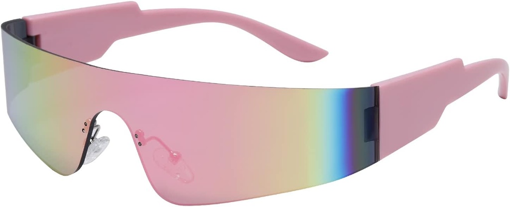 クレイジー Feng Trendy Rimless Futuristic Wrap 周りの サングラス 女性 男性,Cyberpunk バイザー サングラス Shades ファッション メガネ