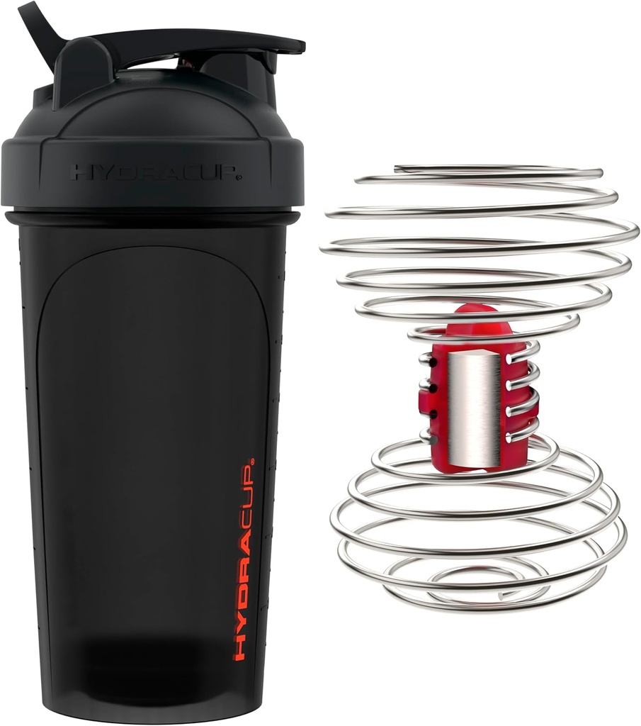 HydraCup Power Shaker w/Weighted Whisk, 28oz - Faster Mixing, Less Shaking Required, Clump-Free Protein Shakes, Shaker Cup (Polypropylene, Black)