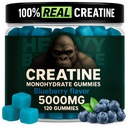 男性と女性のためのクレアチンモノハイドレートグミー 5000mg - ブルーベリー、30のサービングのための120カウント  低カロリーフォーミュラ  筋肉ビルダーとエネルギーブースト  プレワークアウトサプリメントChewableクレアチングミー